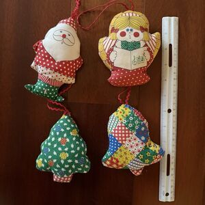 Vtg 70 Handmade Fabric Stuffed Christmas Ornament Lot of 4 Angel Santa Bell Tree